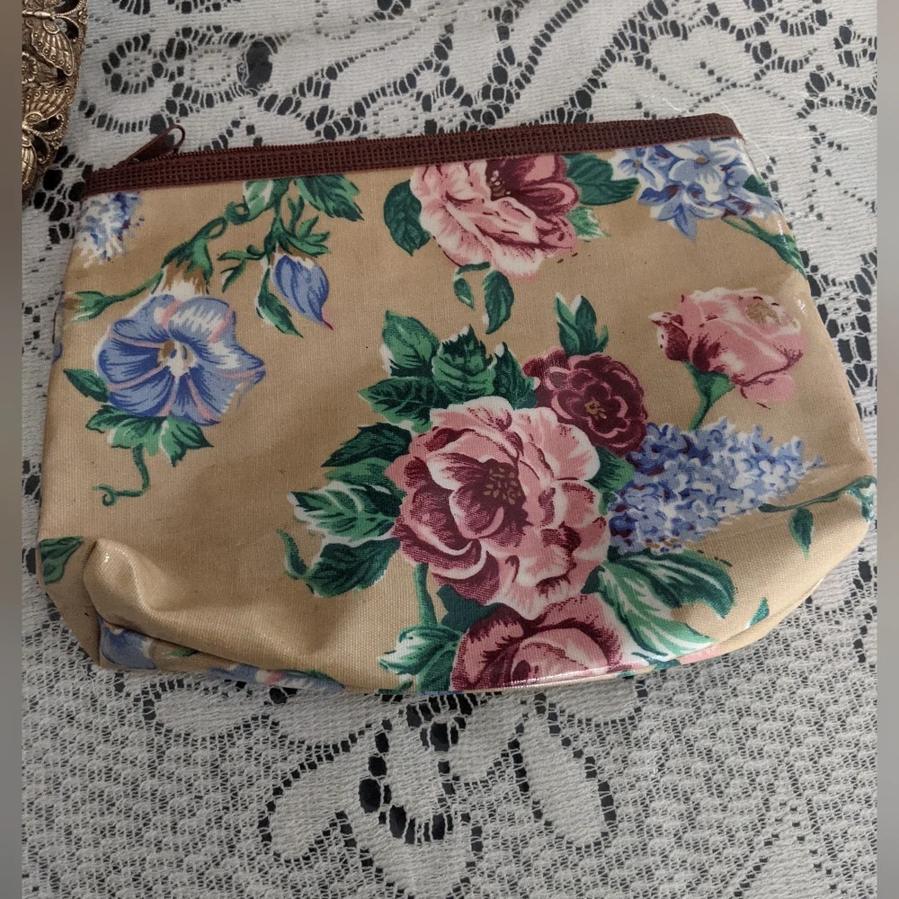Vintage Rare Retro Floral Garden Victorian Pouch Bag Travel Cosmetic Makeup Gift